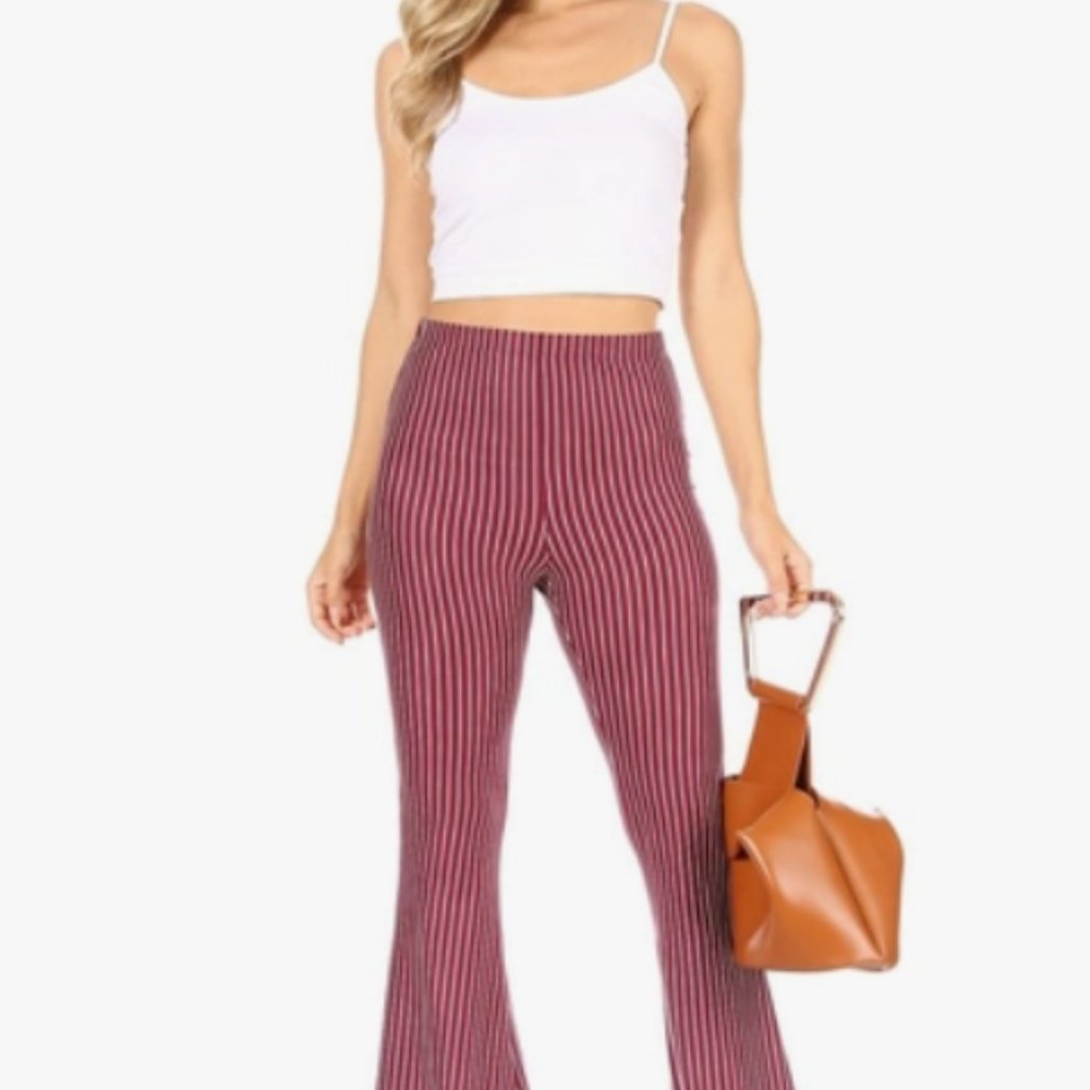 Burgundy and Ivory Striped Flare Pant